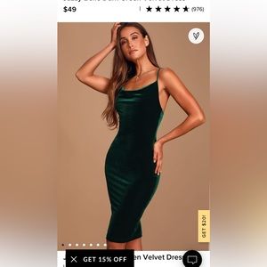 Jazzy Belle Dark Green Velvet Dress NWT